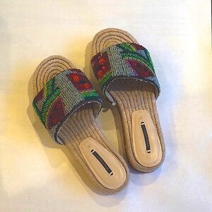 Zara watermelon platform beaded espadrille slide sandals size 8